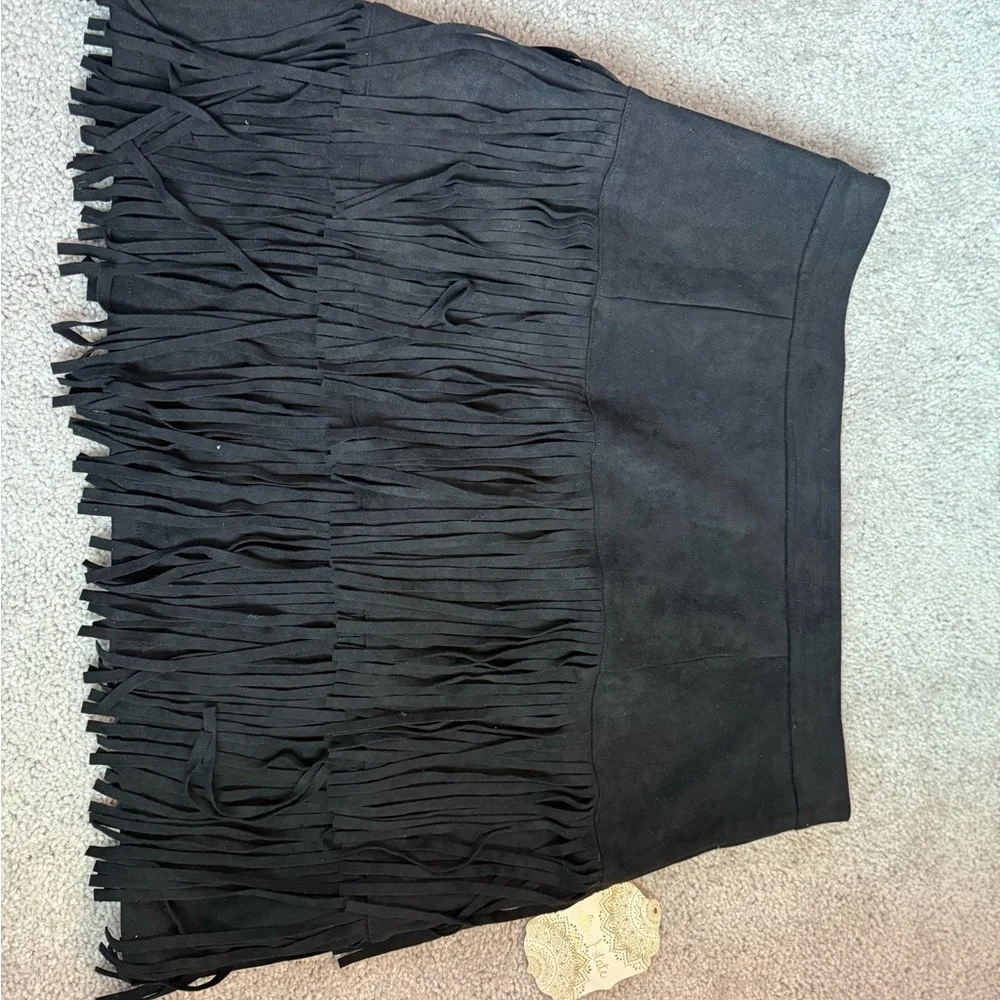 Altar'd State Black Mini Skirt with Fringe - Picture 3 of 3